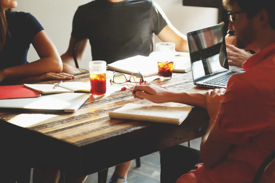 Product team working together at a shared table