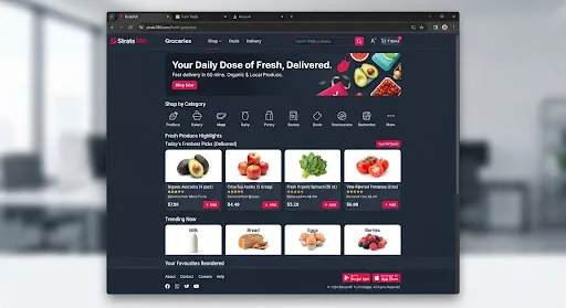 Fresheats grocery storefront shown on a desktop browser