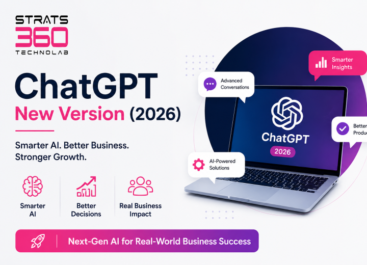 Promotional banner for ChatGPT 2026 with laptop, pink–purple gradient, and key benefits: Smarter AI, Better Decisions, Real Business Impact.